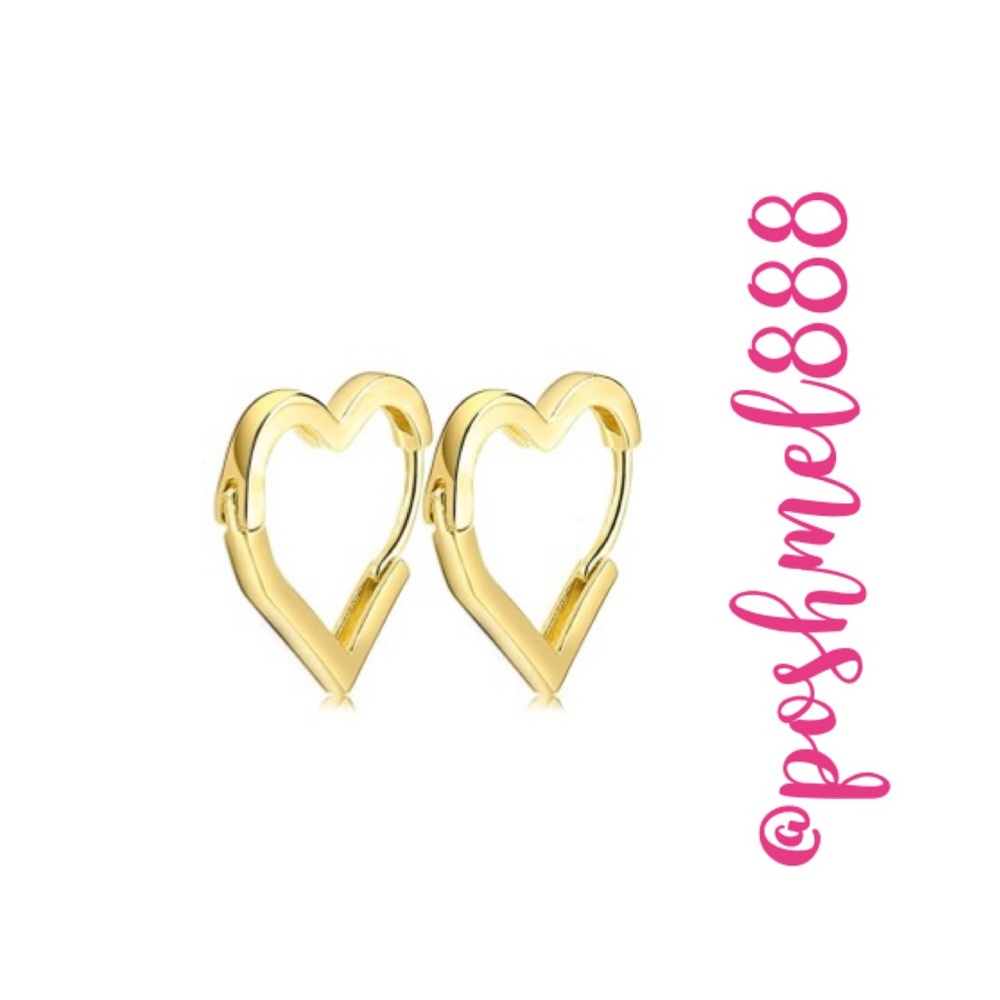 Delicate [GOLD] Minimalist Heart Huggie Hoop Earrings - Picture 5 of 5